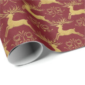 Christmas Gilded Leather Reindeer Red Cadeaupapier (Rol Hoek)