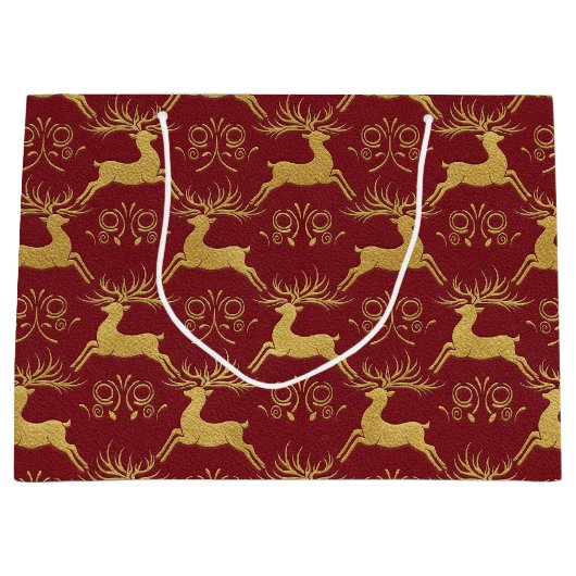 Christmas Gilded Leather Reindeer Red Groot Cadeauzakje (Voorkant)