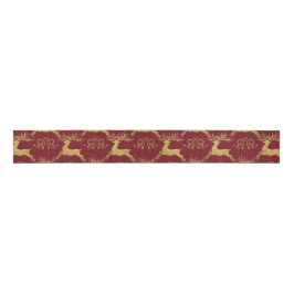 Christmas Gilded Leather Reindeer Red Grosgrain Lint