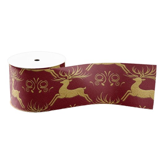 Christmas Gilded Leather Reindeer Red Grosgrain Lint (Spoel)