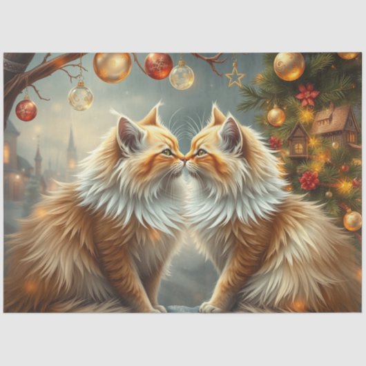 Christmas Ginger kissing Cats Tissue Paper Tissuepapier (Voorkant)