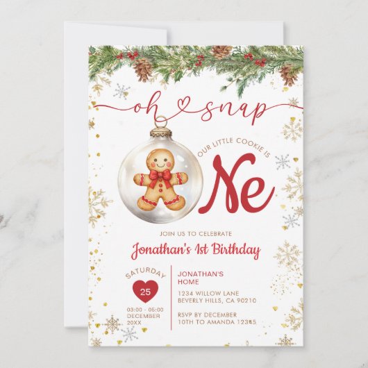 Christmas Gingerbread 1st Birthday Cookie Party Kaart (Voorkant)