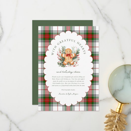 Christmas Gingerbread Baby Shower  Bedankkaart (Voorkant / Achterkant in situ)