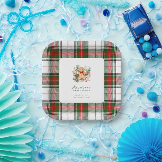 Christmas Gingerbread Baby Shower  Papieren Bordje (Feest)