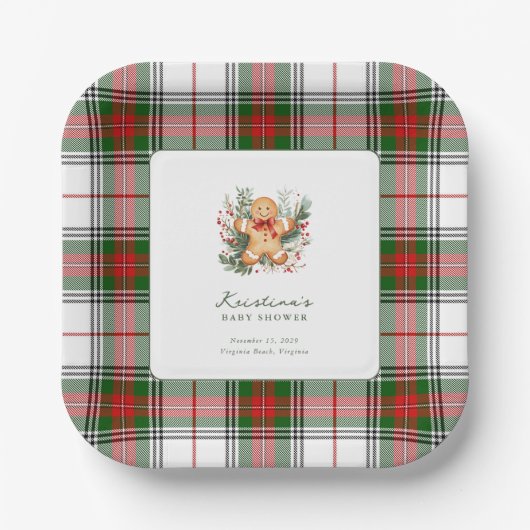 Christmas Gingerbread Baby Shower  Papieren Bordje (Voorkant)