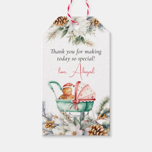 Christmas Gingerbread Baby Shower Thank You Favor Cadeaulabel (Voorkant)