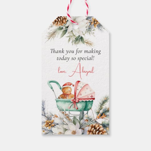 Christmas Gingerbread Baby Shower Thank You Favor Cadeaulabel (Achterkant)