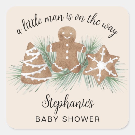 Christmas Gingerbread Baby Shower Vierkante Sticker (Voorkant)