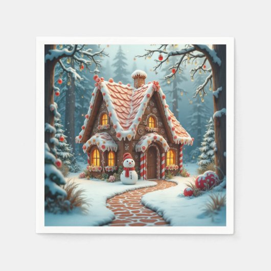 Christmas Gingerbread Cottage With a Snowman  Servet (Voorkant)