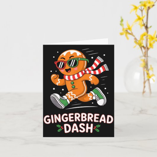 Christmas Gingerbread Dash Running Runner Xmas Mar Kaart (Gele Bloem)