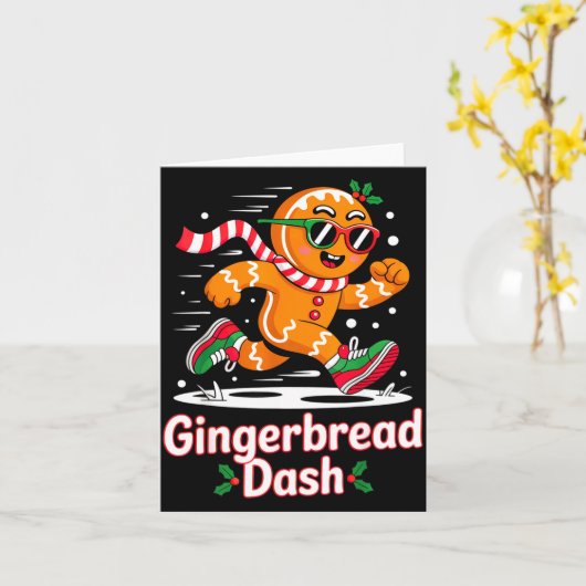 Christmas Gingerbread Dash Running Runner Xmas Mar Kaart (Gele Bloem)