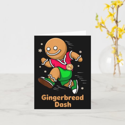 Christmas Gingerbread Dash Running Runner Xmas Mar Kaart (Gele Bloem)