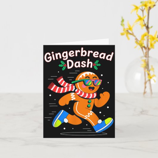 Christmas Gingerbread Dash Running Runner Xmas Mar Kaart (Gele Bloem)