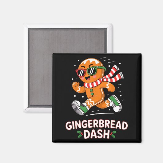 Christmas Gingerbread Dash Running Runner Xmas Mar Magneet (Voorkant / Achterkant)