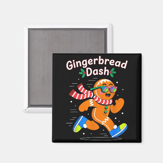 Christmas Gingerbread Dash Running Runner Xmas Mar Magneet (Voorkant / Achterkant)