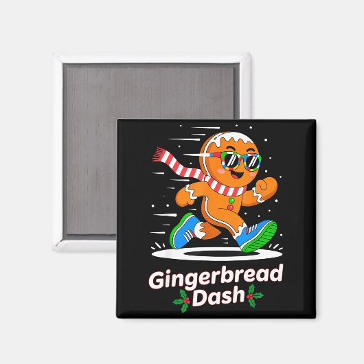 Christmas Gingerbread Dash Running Runner Xmas Mar Magneet (Voorkant / Achterkant)