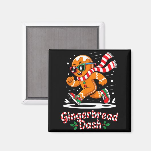 Christmas Gingerbread Dash Running Runner Xmas Mar Magneet (Voorkant / Achterkant)