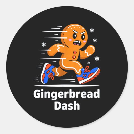 Christmas Gingerbread Dash Running Runner Xmas Mar Ronde Sticker (Voorkant)