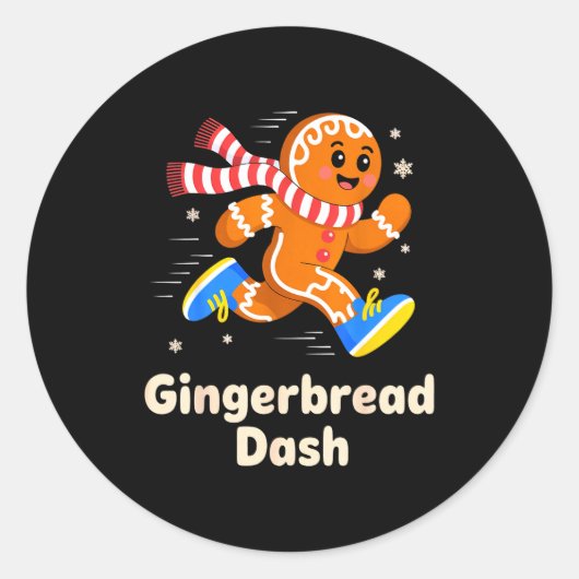 Christmas Gingerbread Dash Running Runner Xmas Mar Ronde Sticker (Voorkant)