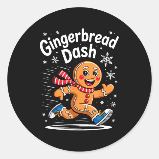 Christmas Gingerbread Dash Running Runner Xmas Mar Ronde Sticker (Voorkant)