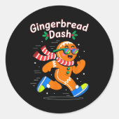 Christmas Gingerbread Dash Running Runner Xmas Mar Ronde Sticker (Voorkant)