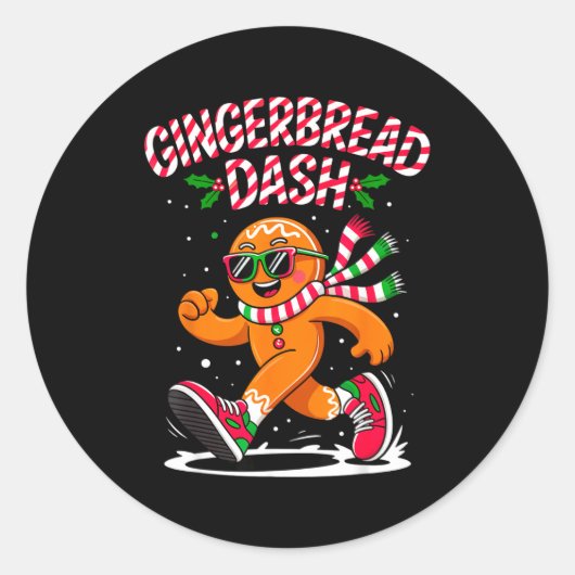 Christmas Gingerbread Dash Running Runner Xmas Mar Ronde Sticker (Voorkant)
