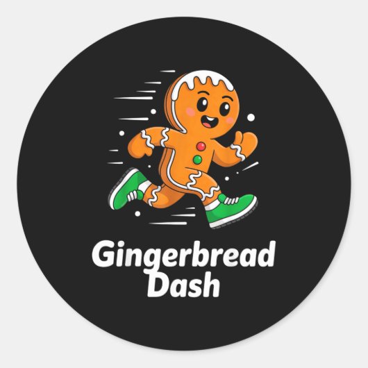 Christmas Gingerbread Dash Running Runner Xmas Mar Ronde Sticker (Voorkant)