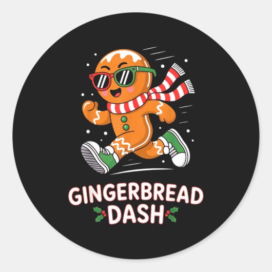 Christmas Gingerbread Dash Running Runner Xmas Mar Ronde Sticker (Voorkant)
