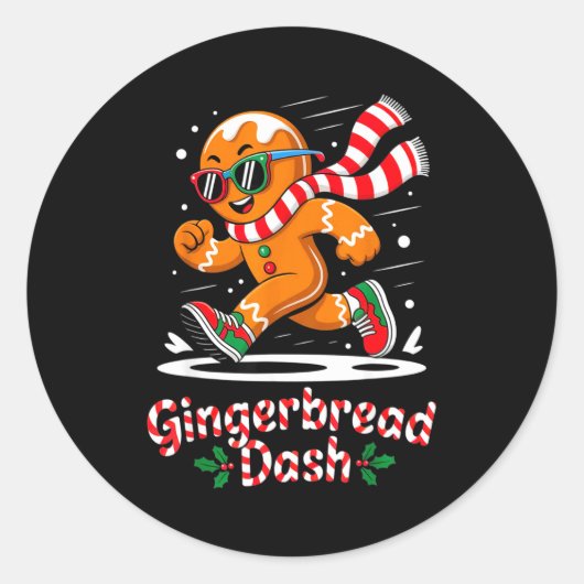 Christmas Gingerbread Dash Running Runner Xmas Mar Ronde Sticker (Voorkant)