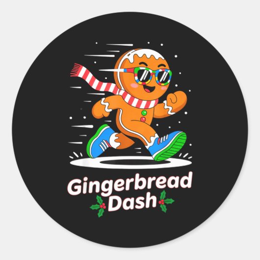 Christmas Gingerbread Dash Running Runner Xmas Mar Ronde Sticker (Voorkant)