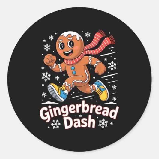 Christmas Gingerbread Dash Running Runner Xmas Mar Ronde Sticker (Voorkant)