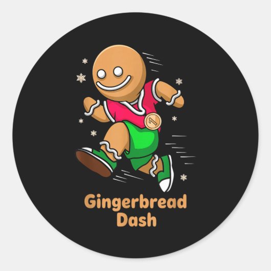 Christmas Gingerbread Dash Running Runner Xmas Mar Ronde Sticker (Voorkant)