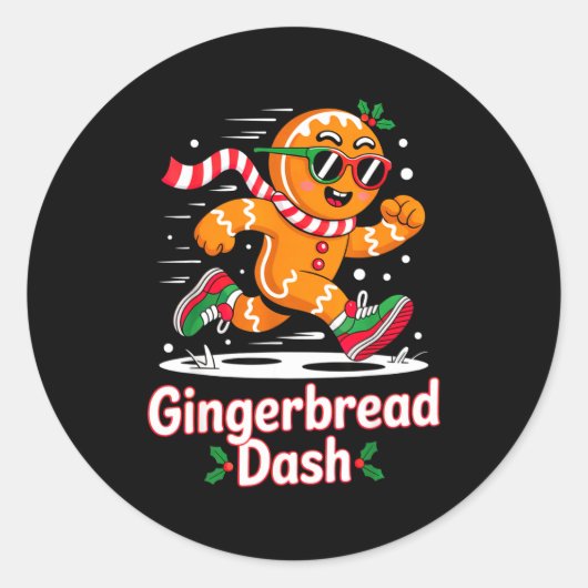 Christmas Gingerbread Dash Running Runner Xmas Mar Ronde Sticker (Voorkant)