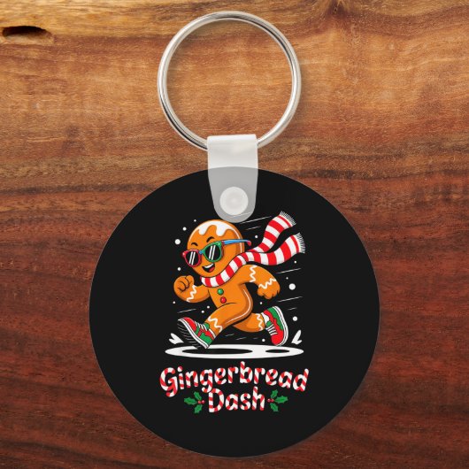 Christmas Gingerbread Dash Running Runner Xmas Mar Sleutelhanger (Voorkant)
