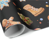 Christmas Gingerbread Fun Schattige Zwart Cadeaupapier (Rol Hoek)