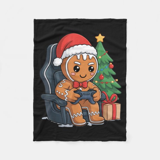 Christmas Gingerbread Gamer Chair Holiday Gaming B Fleece Deken (Voorkant)