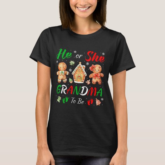 Christmas Gingerbread Gender Reveal He Or She Gran T-shirt (Voorkant)