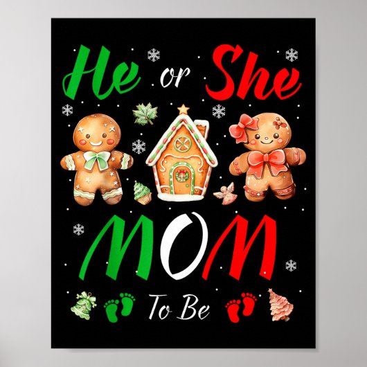 Christmas Gingerbread Gender Reveal He Or She Mom Poster (Voorkant)