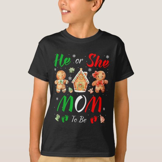 Christmas Gingerbread Gender Reveal He Or She Mom T-shirt (Voorkant)