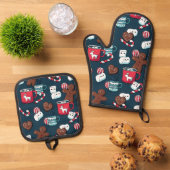 Christmas Gingerbread Hot Chocolate Kitchen Ovenwant & Pannenlap Set (Top down)