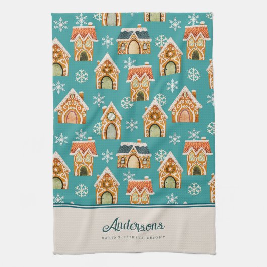 Christmas Gingerbread House Cookie Blauwgroen Theedoek (Verticaal)