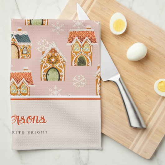 Christmas Gingerbread House Cookie Pink Theedoek (Quarter Fold)