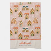 Christmas Gingerbread House Cookie Pink Theedoek (Verticaal)