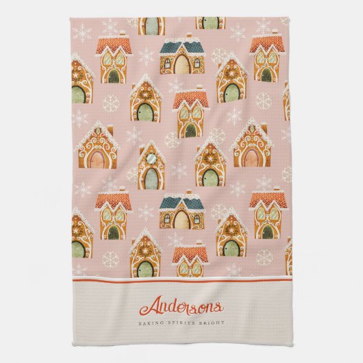 Christmas Gingerbread House Cookie Pink Theedoek (Verticaal)