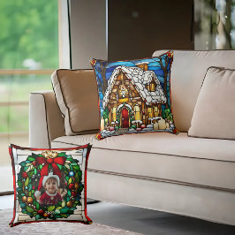 Christmas Gingerbread House Faux Glas in lood Kussen