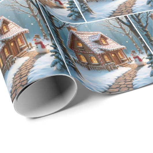Christmas Gingerbread House With a Snowman  Cadeaupapier (Rol Hoek)