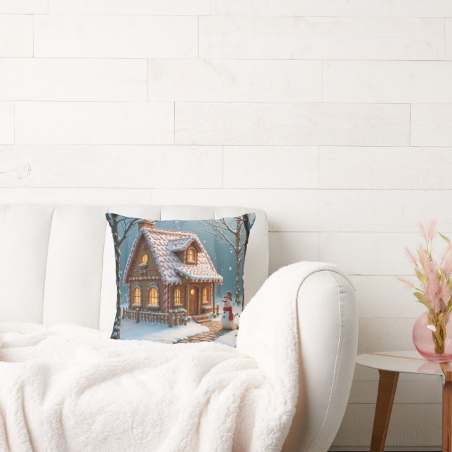 Christmas Gingerbread House With a Snowman  Kussen (Bank)