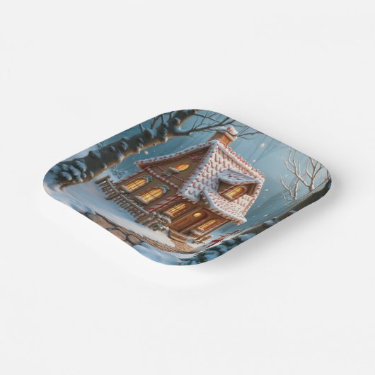 Christmas Gingerbread House With a Snowman Papieren Bordje (Gebogen)