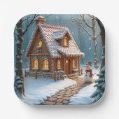 Christmas Gingerbread House With a Snowman  Papieren Bordje (Voorkant)