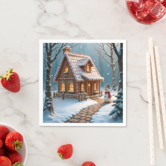 Christmas Gingerbread House With a Snowman  Servet (Insitu)
